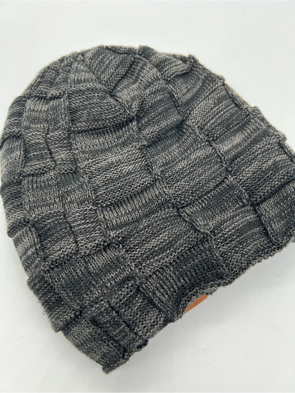 Redess Textured Knit Beanie with Leather Patch - Charcoal Gray